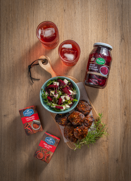 Peri-peri Lamb Skilpadjies Served With a Beetroot and Feta Salad